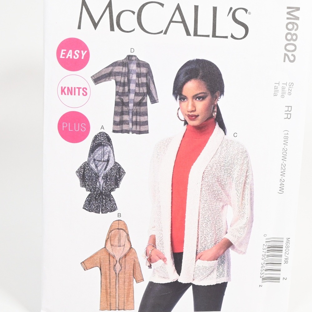 McCall's Sewing Pattern M6802 Women 18W-24W Cardigan Uncut Factory Folded